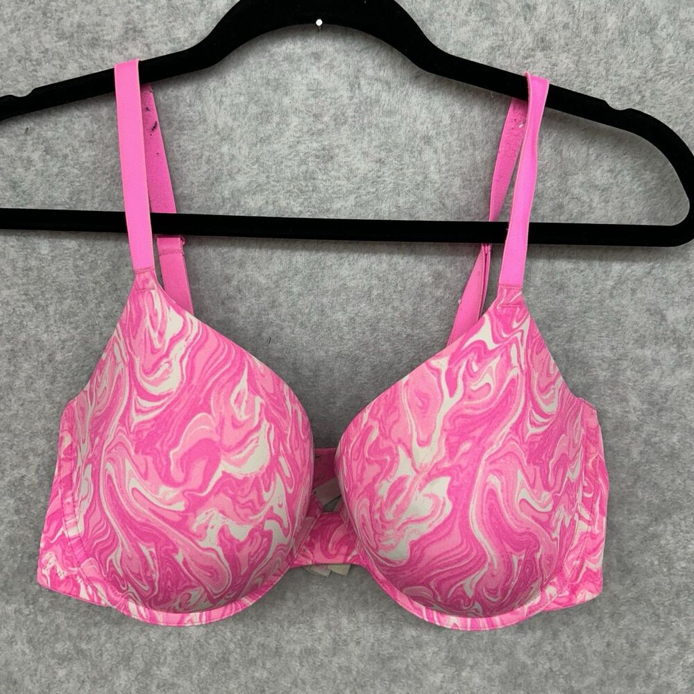 PINK Victorias Secret Wear Everywhere Push-Up Bra 38D Pink/White Tie Dye